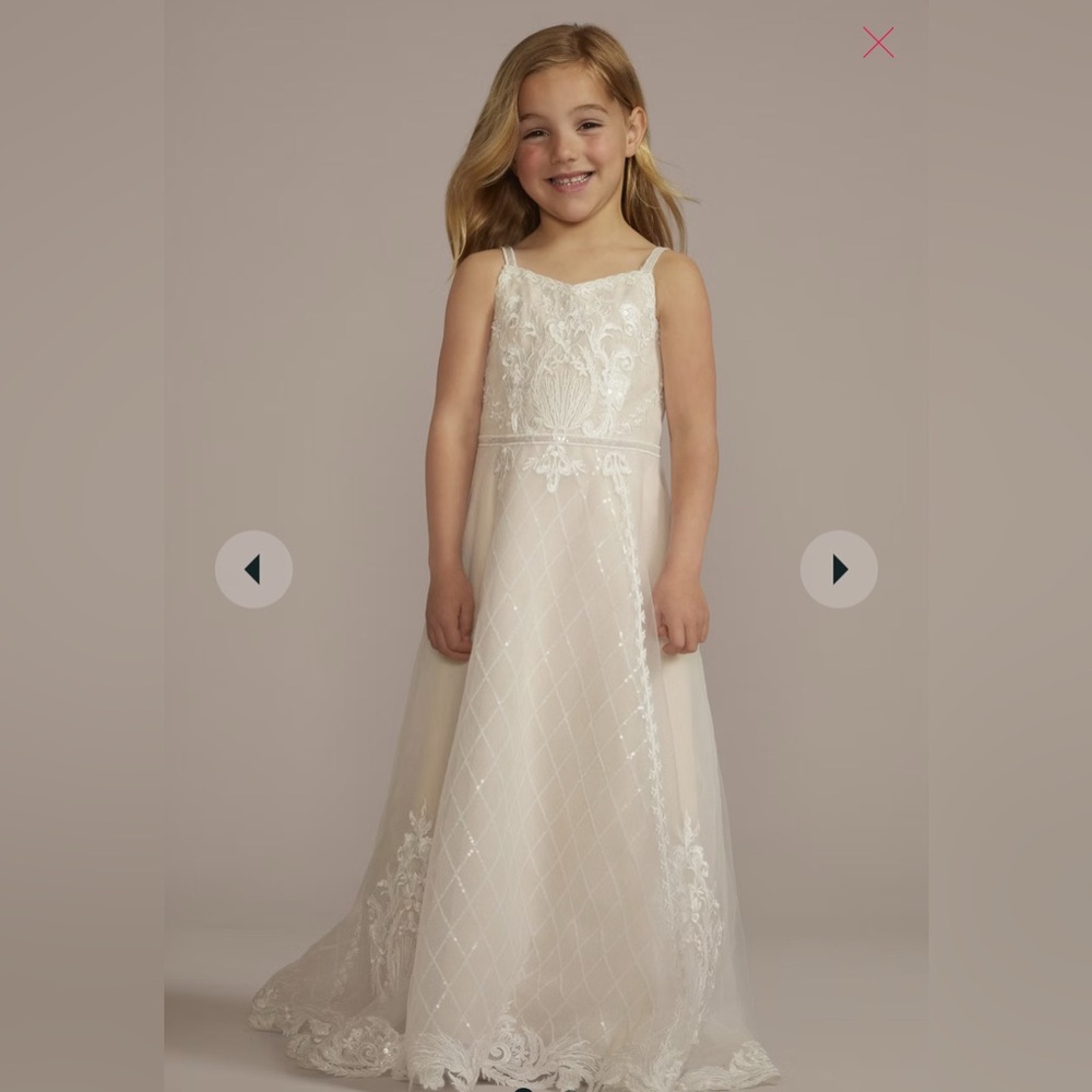 $200 NWT size 8 flower girl David’s Bridal  ivory/champagne embellished dresss